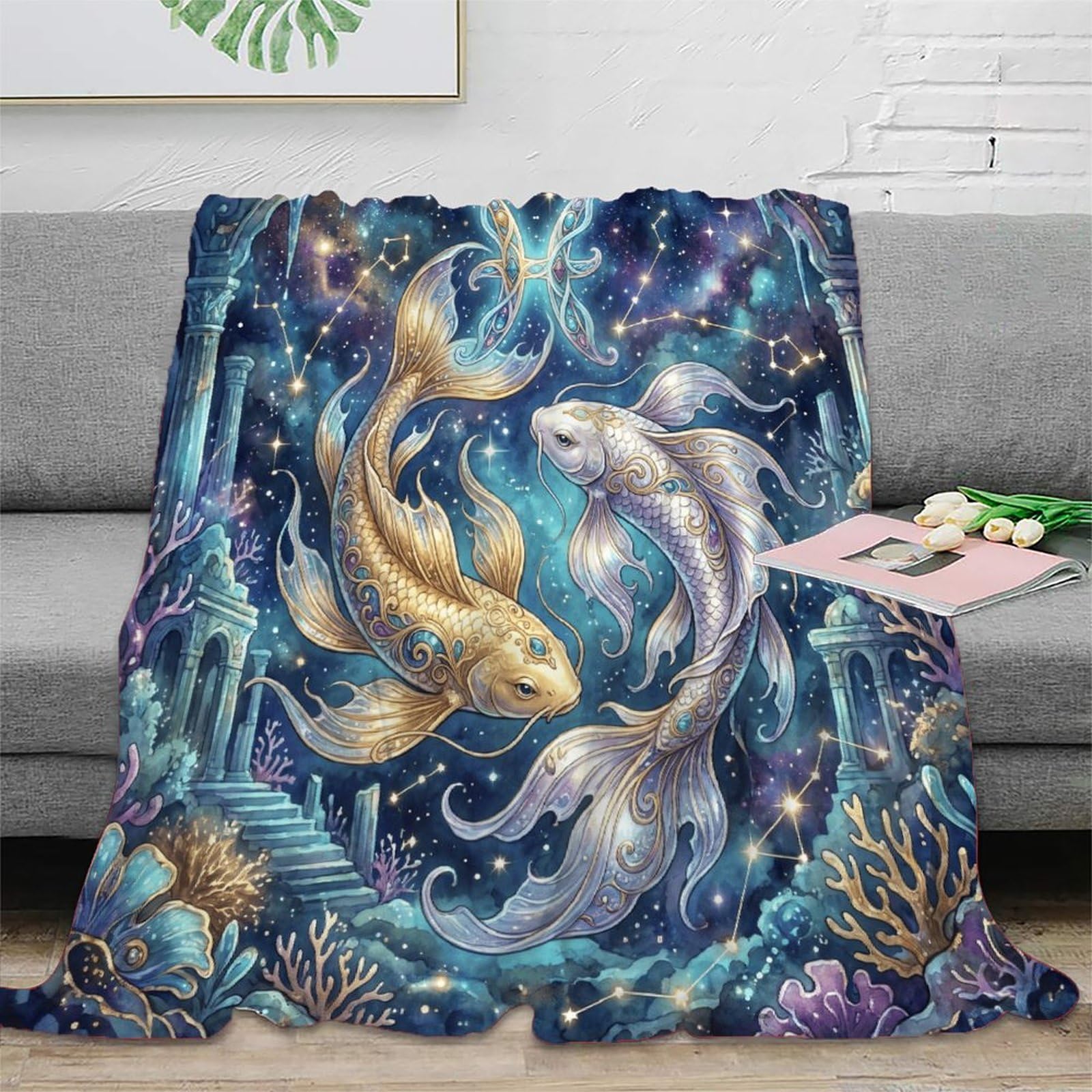 W7C8U2X3 Pisces Zodiac Dreamy Koi for Soft Throw Blanket, Bed Bedroom Sofa