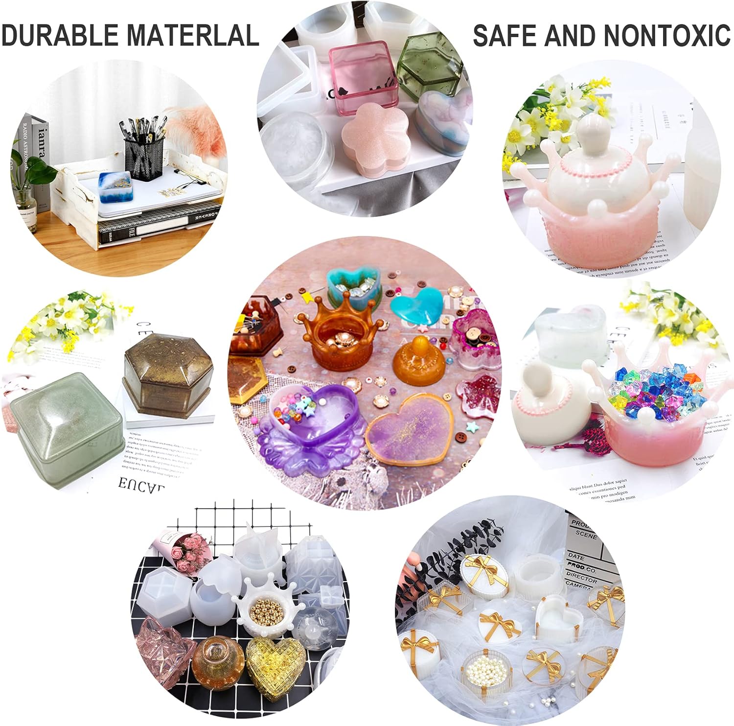 EuTengHao Resin Molds 43Pcs Silicone Molds for Resin, Epoxy Crown Shape Mold Heart Shape Mold with Mica Powder for Storage Box Jewelry Trinket Container DIY Resin Casting Crafts
