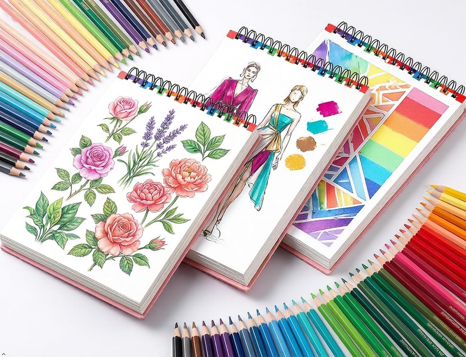 Soucolor Simpatico album da disegno, 22,9 x 30,5 cm, per donne, 1 confezione da 100 fogli a spirale, forniture artistiche pastello per artisti, set regalo per adulti
