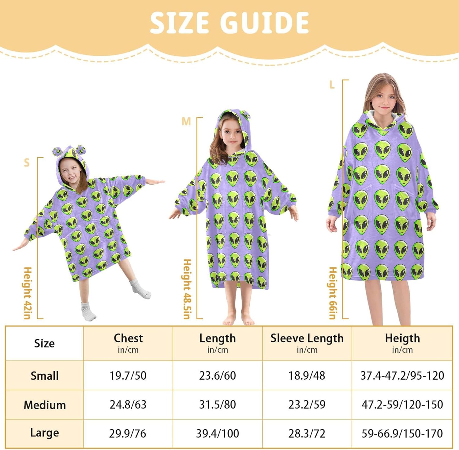 Cute Alien Ufo Kids Wearable Blanket Hoodie with Pocket and Sleeves for Toddlers, Cute Hoodies Girls Boys B0404023