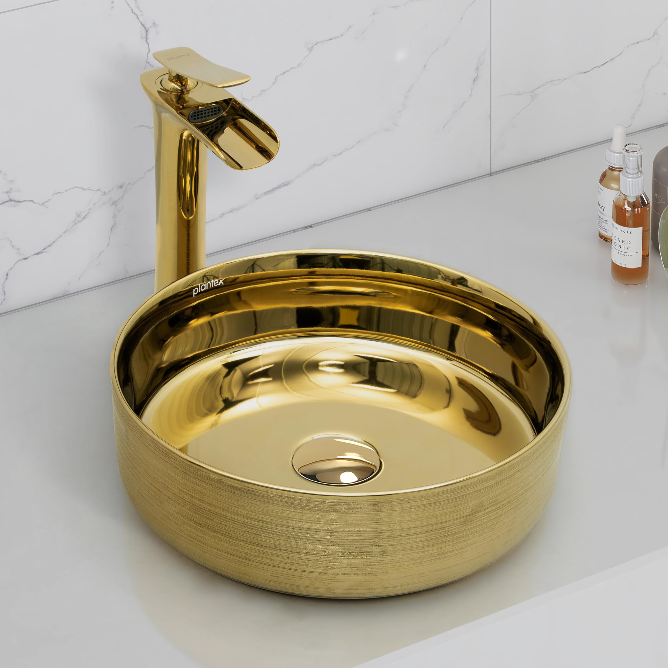 Plantex Ceramic Washbasin/Tabletop Wash Basin/Countertop Vessel Sink for Bathroom/Livingroom Decor - Indo-European Collection (EQTT-077-Gold) (B0CS9PXXCM) Amazon Price History, Amazon Price Tracker
