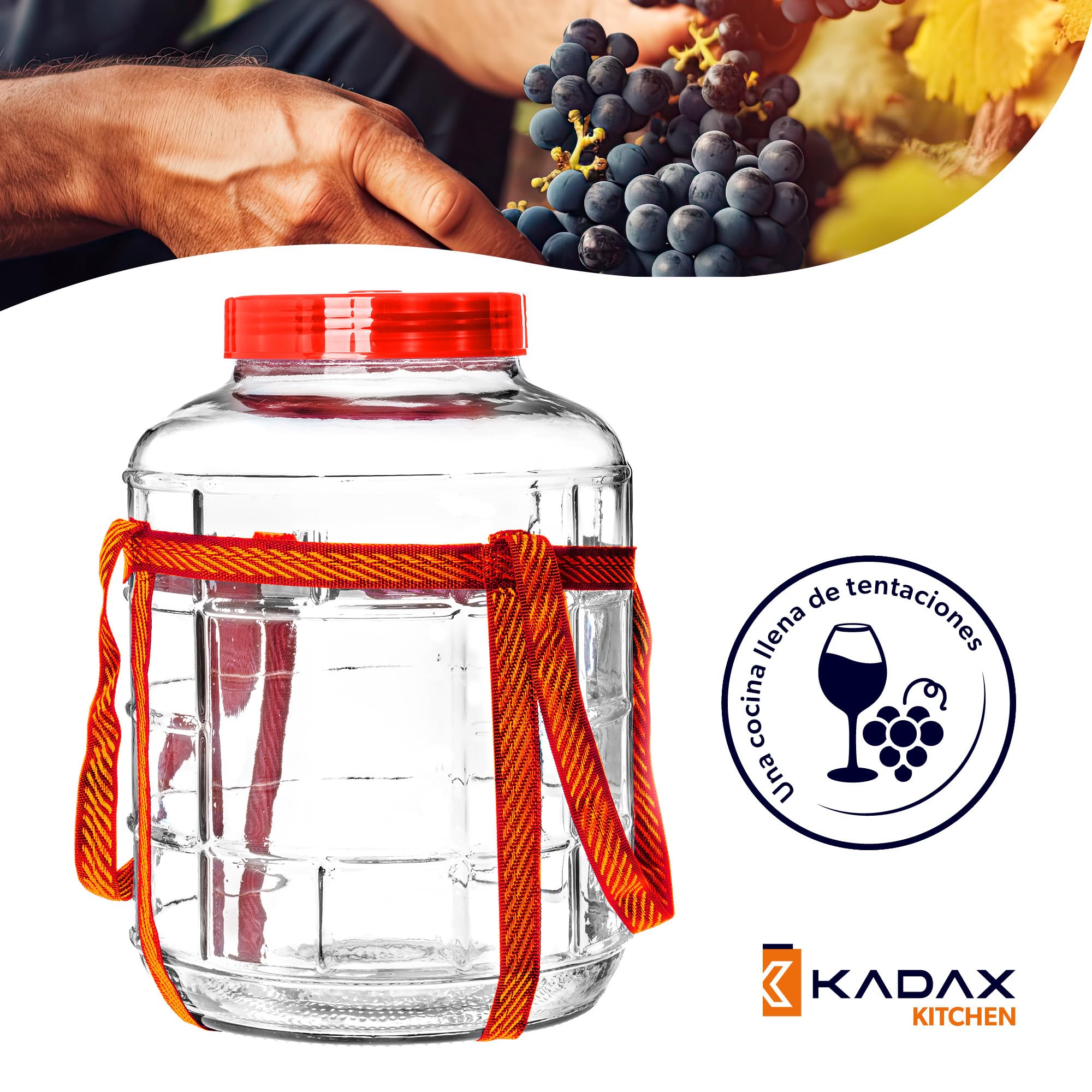 KADAX globo de fermentación de 26 l, cristal con tapa de plástico, vino, vidrio universal, cristal de pepino, tarro de almacenamiento, recipiente
