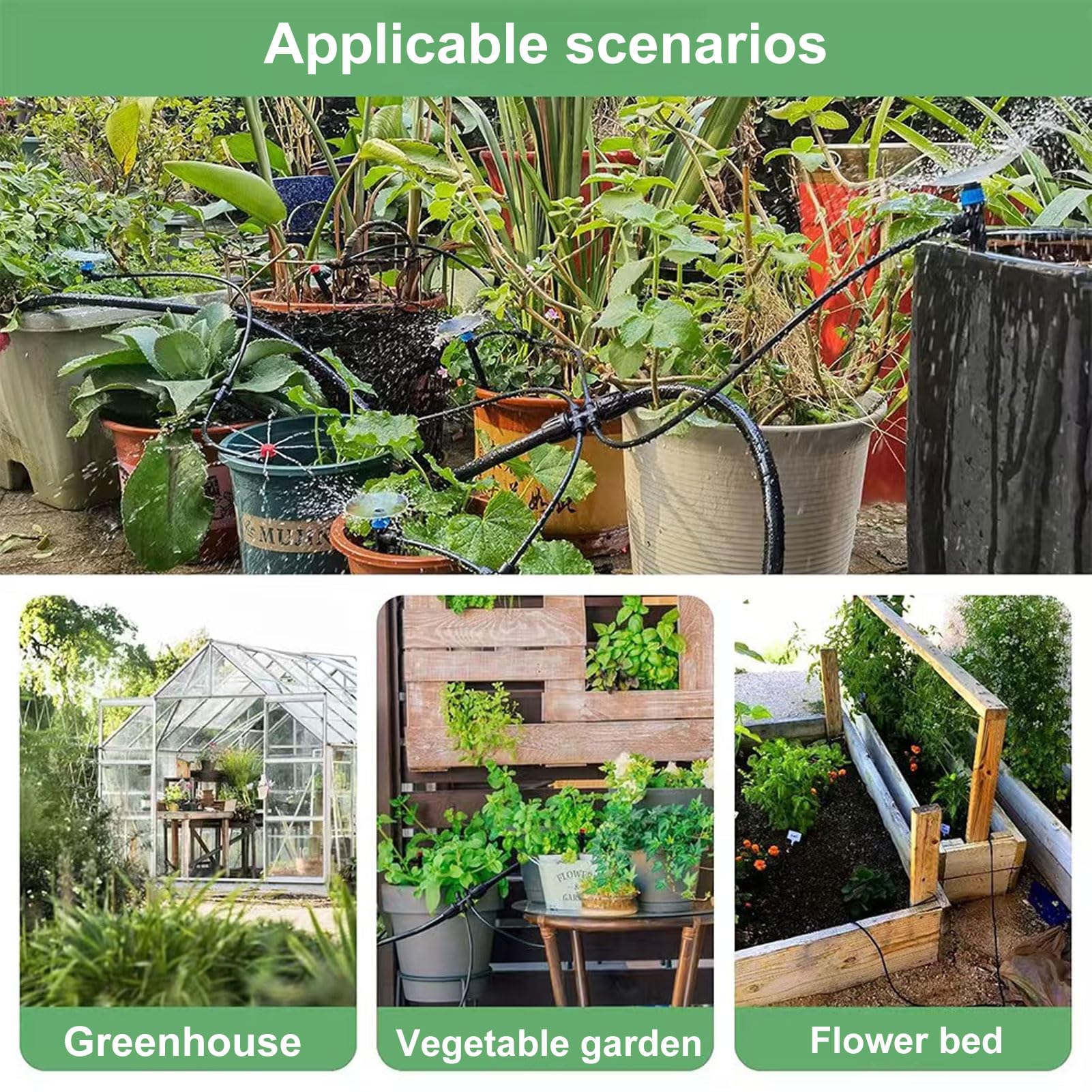 Luocute di Irrigazione a Goccia, con Gocciolatori Regolabili | Kit di irrigazione da giardino a connessione rapida, per serra, aiuola rialzata, pianta in vaso