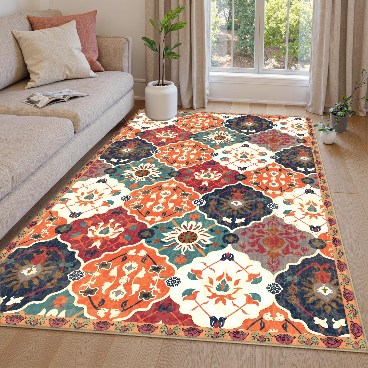 ishro home 5x7 Feet 3D Jet Multi Printed Carpet Rug Runner and Carpets for Bedroom/Living Area/Home with Anti Slip Backing (Retro, 5x7 fts)