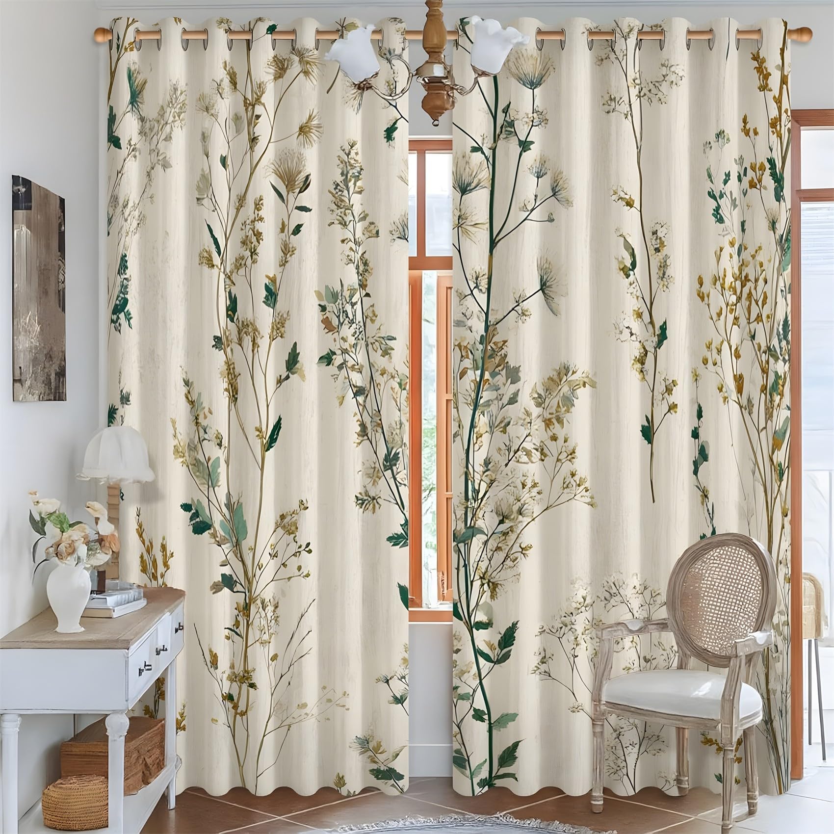 KaiHeBeding Wildflowers Blackout Curtains for Bedroom - Botanicals & Florals Living Room Curtains 66x90 Eyelet - Soft Thermal Insulated Patterned Drapes for Windows - 2 Panels