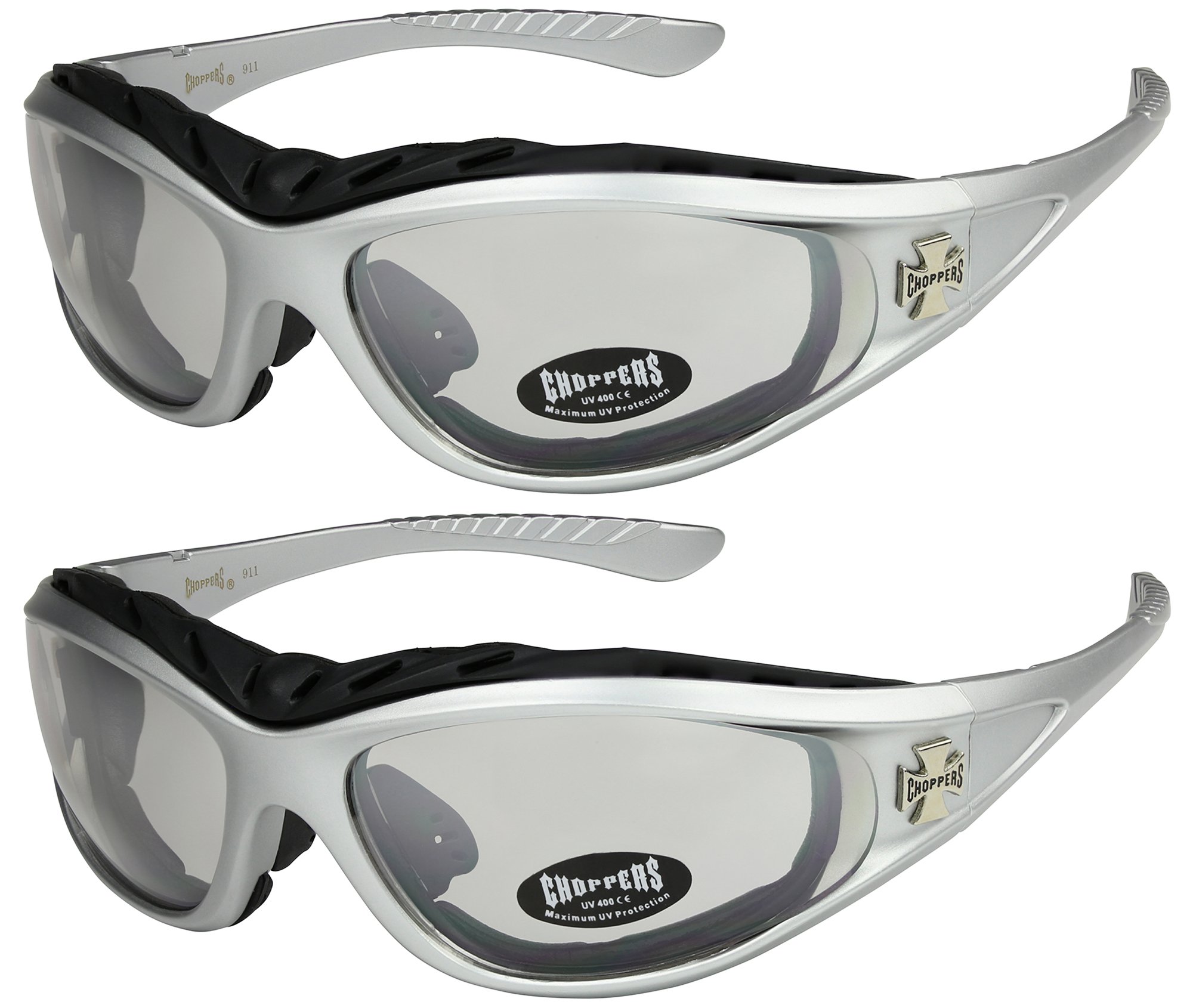 XCRUZE 2pack Choppers relleno con espuma Gafas de sol Gafas de deporte de la motocicleta de la bici de los vidrios Un tamaño Plata, valor: 1x Modelo 05 y Modelo 05 1x