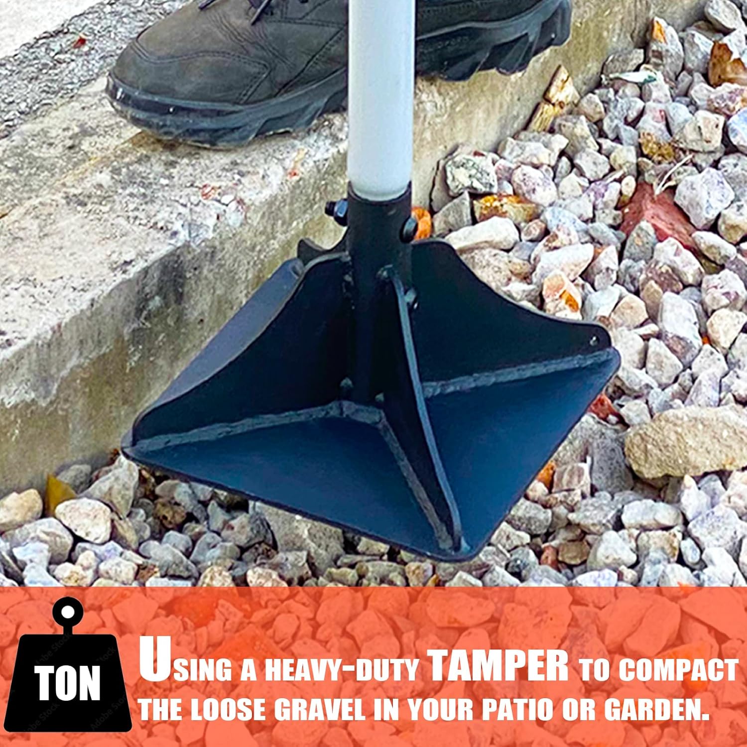 Heavy Duty Steel Tamper 8"x8" with 48 inch Handle and Rubber Grip Ideal Garden Landscaping Rammer for Earth Soil Asphalt, Gravel and Dirt Compaction Levelling Paver Tool Trash Tamper - Image 7