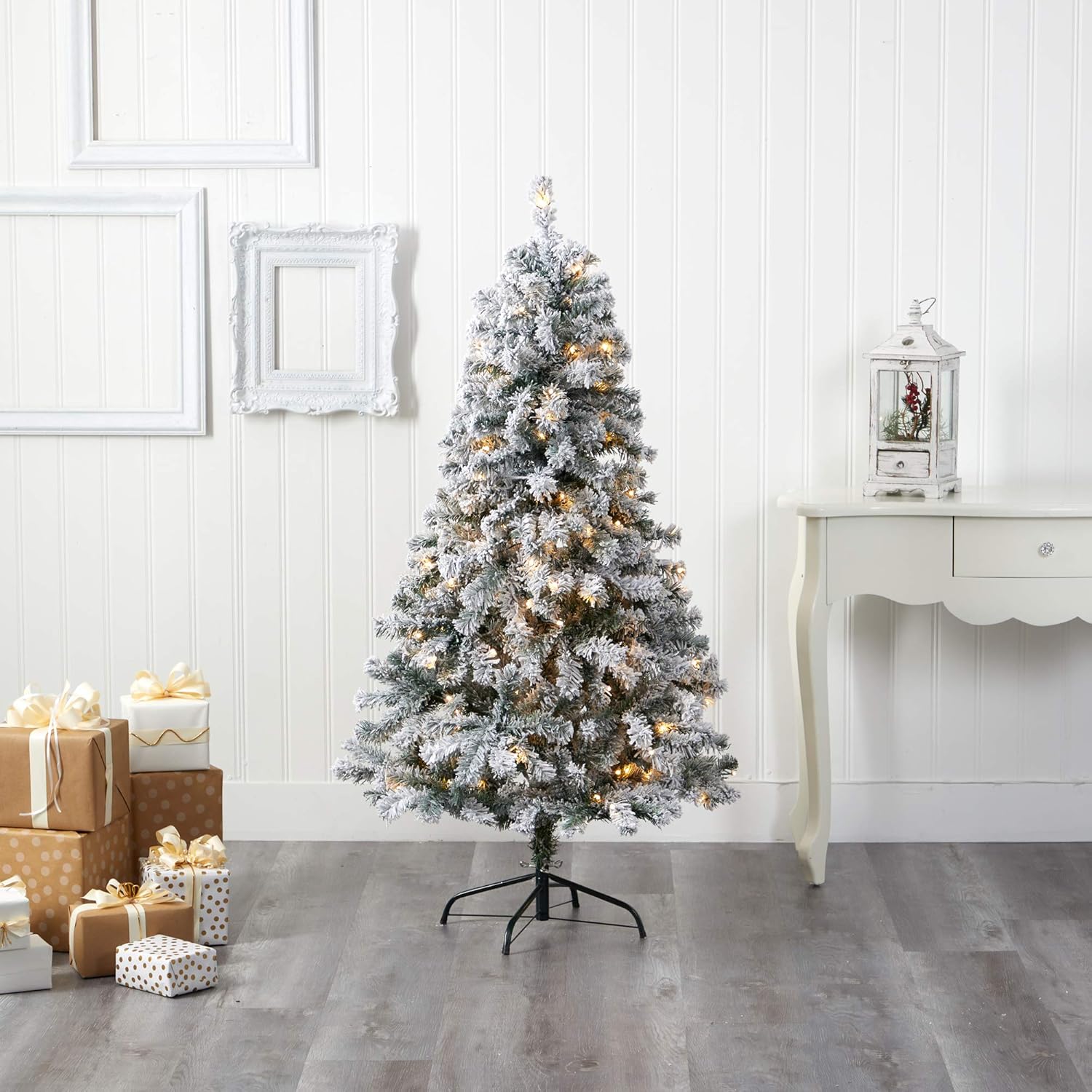 5ft Flocked Rock Springs Spruce Artificial Christmas Tree with Clear LED Lights