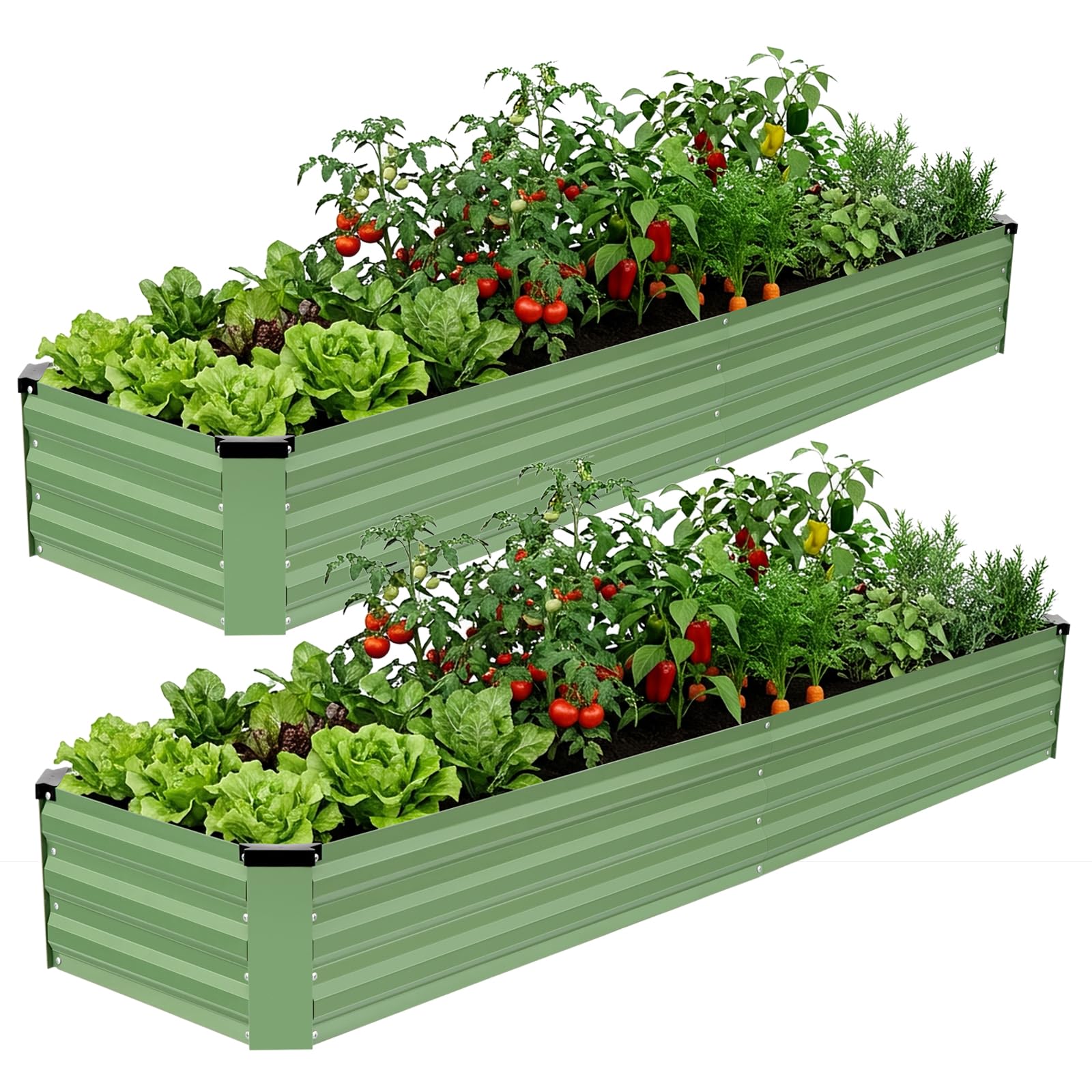 ZORMY Raised Garden Bed Outdoor - Metal Planters Outdoor,Rectangle Raised Garden Kits,Metal Raised Beds with Safety Edging and Gloves for Vegetables Fruits and Flowers (OliverGreen, 8×2×1ft-2Packs)