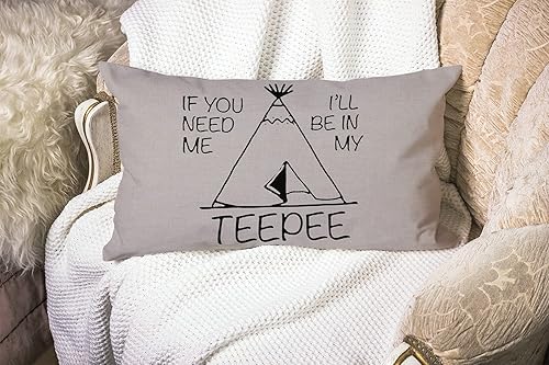 Miniatura 2 de Smooffly Funda de almohada con texto en inglés «If You Need Me I'll Be in My Teepee» de algodón y lino, funda de cojín para la cintura lumbar, funda
