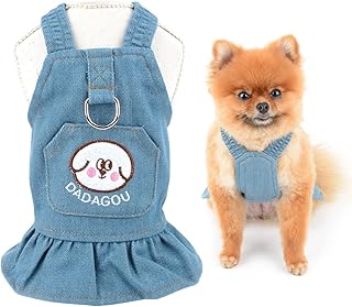 SMALLLEE_LUCKY_STORE Dog Denim Harness Dress, Cute Pocket Puppy Overall Dress for Small Medium Dog Cat Girls Adjustable Pet Jean Skirt with D-Ring Female Dog Clothes Summer Apparel,Light Blue,S