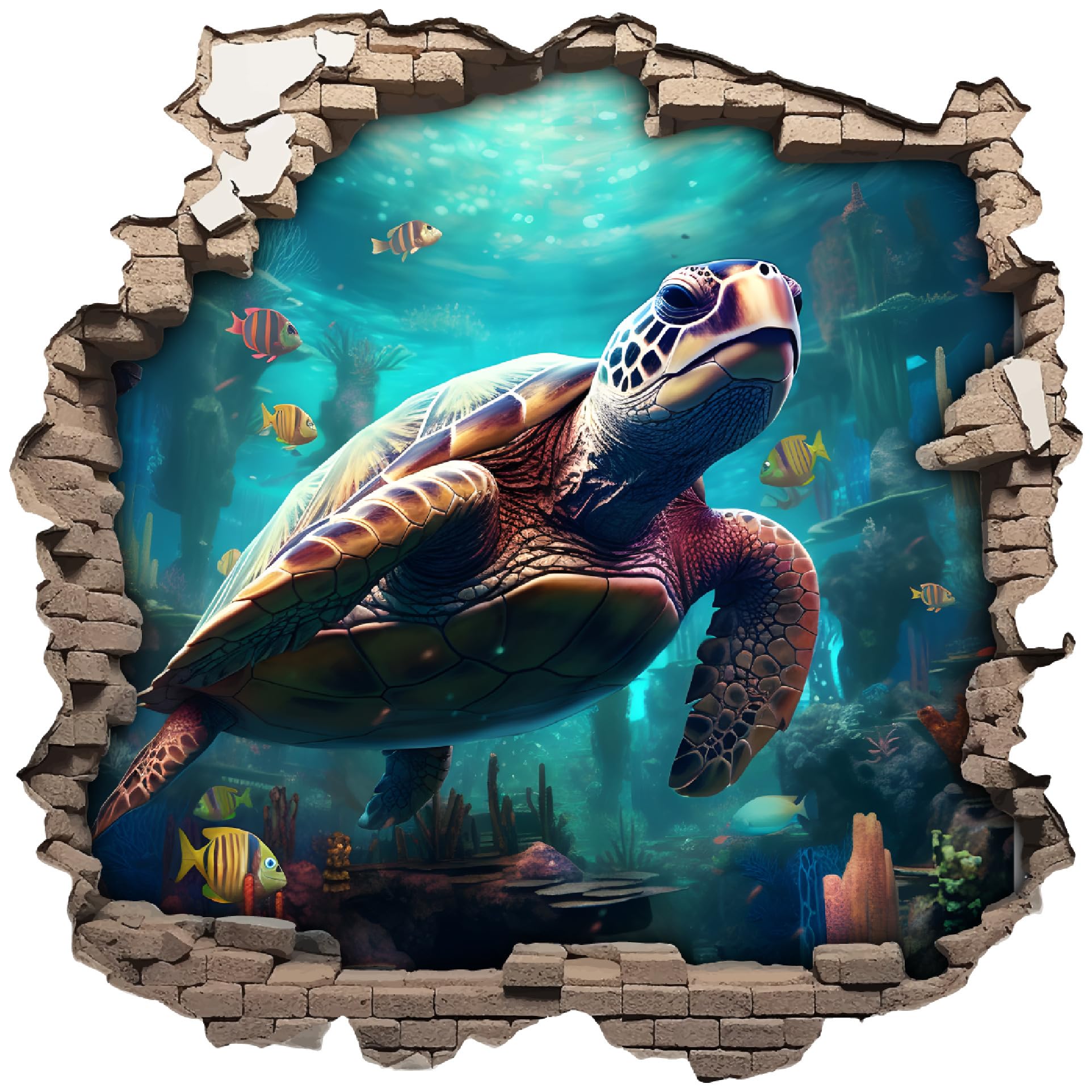 Wandtattoo Wandriss mit Schildkröte Fenster in andere Welt Portal Schiffsfenster Kinderzimmer Wandaufkleber (50x50cm Schildkröte)