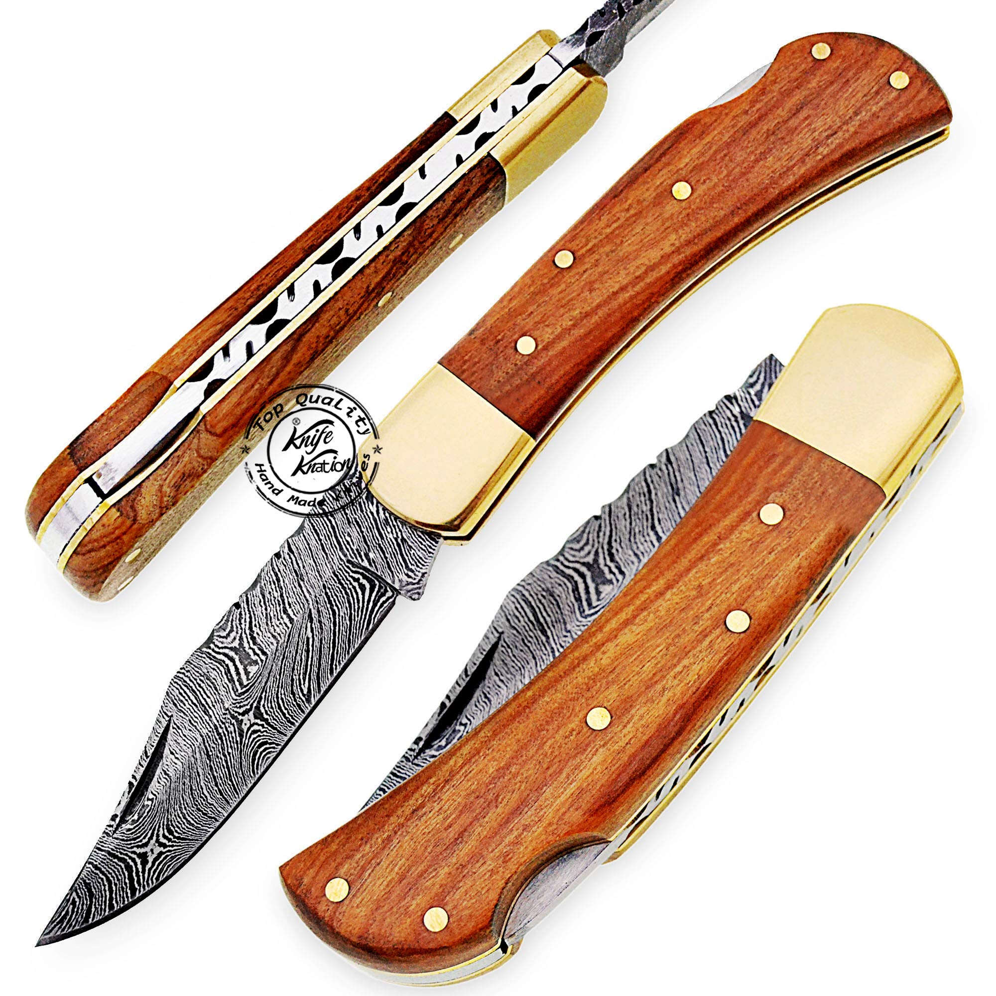Beautiful Olive Wood Handmade Damascus Steel Folding Pocket Knife 100% Prime Quality