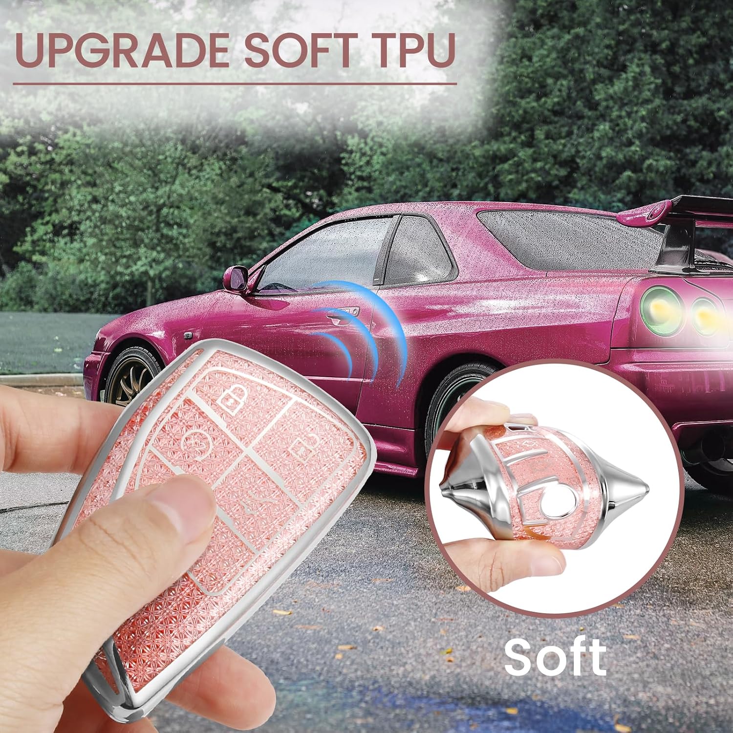 Car Key Fob Cover for Buick Envision, Rhinestone Wristlet, Pink image 5