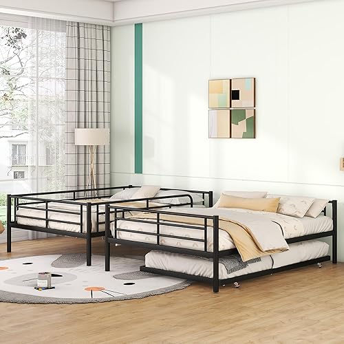 Miniatura 41 de Harper & Bright Designs Litera de metal completo sobre tamaño matrimonial para adultos, marco de cama de metal resistente con escalera y correas de