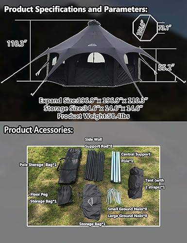 Miniatura 6 de Campana de lona de algodón - Yurtas transpirable y resistente al viento, Glamping para 6810 personas camping familiar