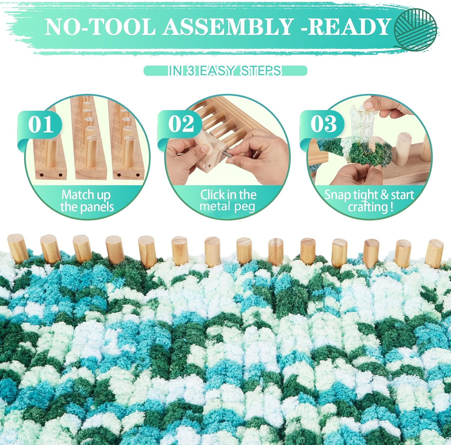 96" Chunky Blanket Loom Wooden Frame – DIY Throw Blankets Chunky Knit Blanket Kit | Adjustable Size Hand Knitting Kit | No Needles Required | Beginner-Friendly Yarn Craft for Home & Stress Relief