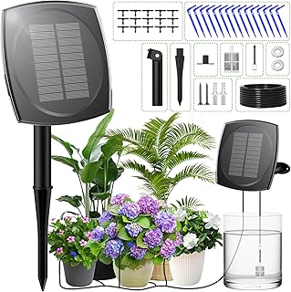 Onherm Solar Bewässerungssystem, Automatische Bewässerungssystem für Garten, Gewächshaus, Balkon, 12 Timer Modi und 15M Schlauch, Tröpfchenbewässerung system für Topfpflanzen im Freien