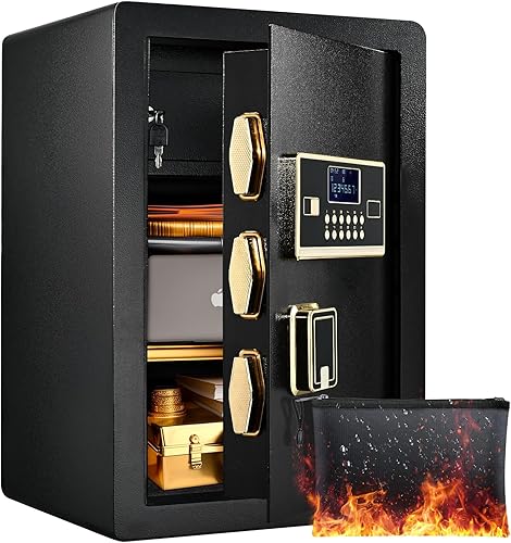 Miniatura 8 de Caja de seguridad ADIMO con bolsa impermeable e ignífuga para el dinero, caja de seguridad para el hogar de acero de aleación con teclado digital,