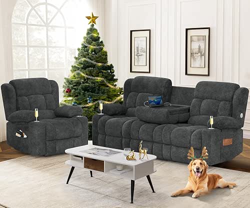 Dresegmt Loveseat Recliner Sofa Set, Flip Middle Backrest Design 3