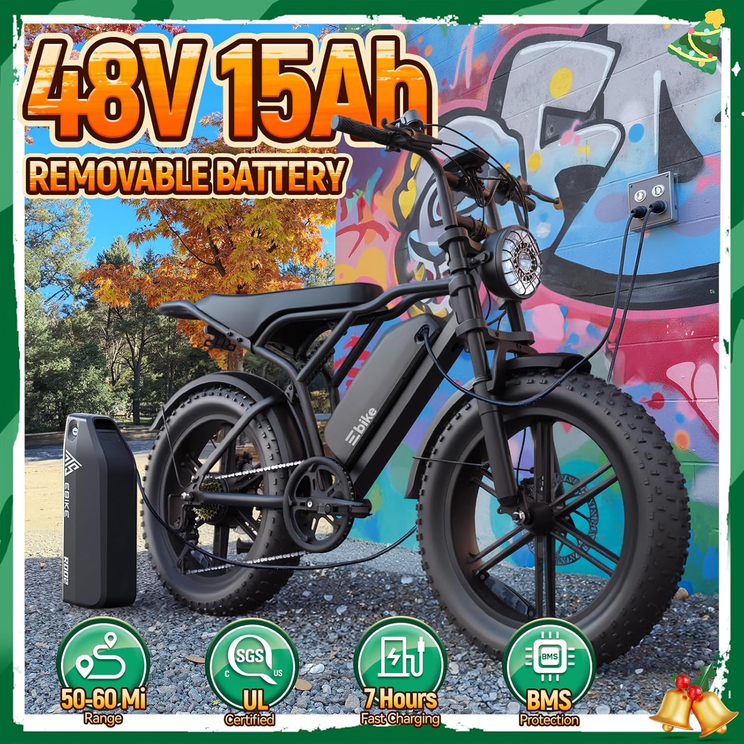 TST Electric Bike for Adults, 1500W Peak Motor 28 MPH 60/100 Miles Fat Tire Ebike with 48V 15Ah/25Ah Removable Battery 20" Fat Tire Electric Dirt Bike Full Suspension and 7-Speed