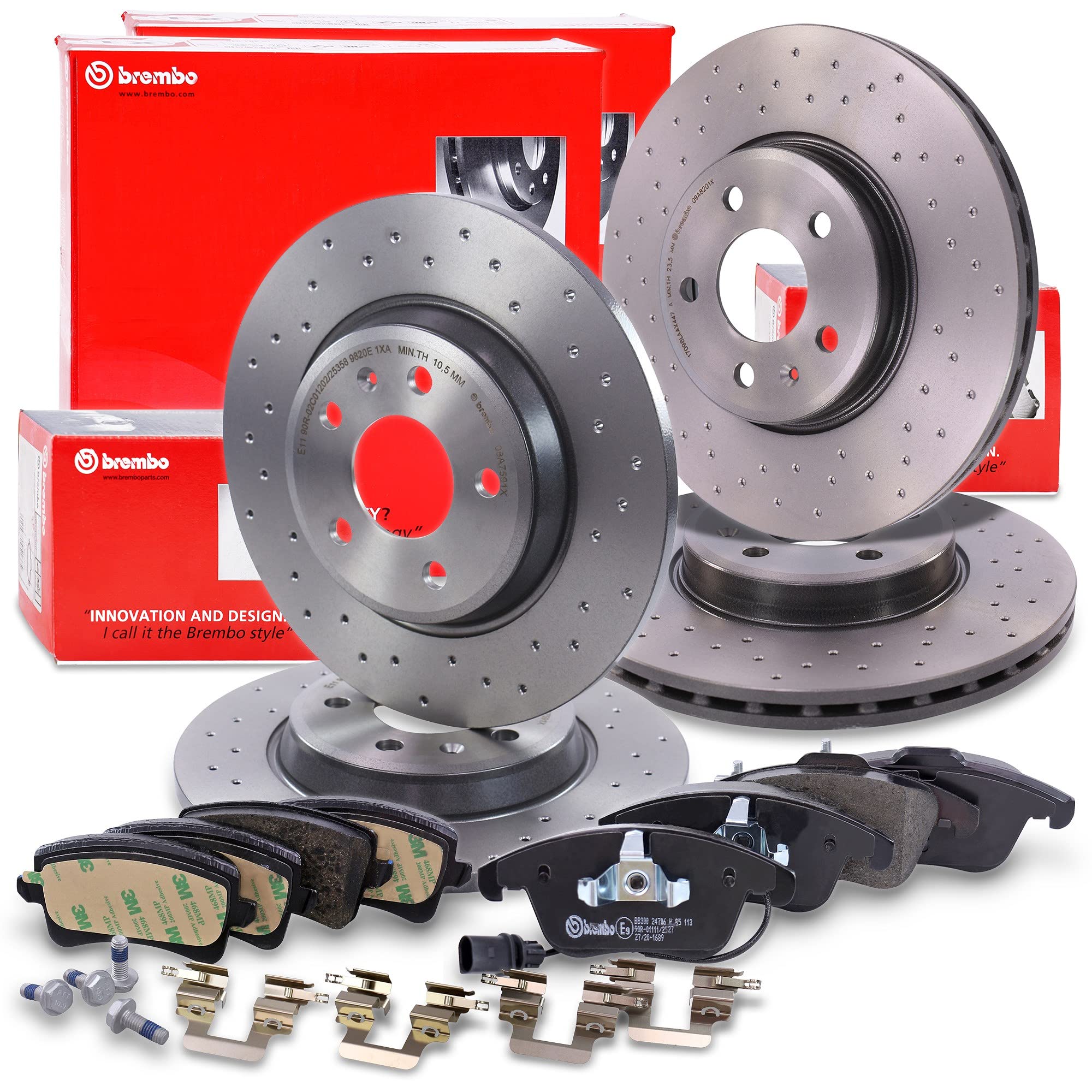 BREMBO Set di freni XTRA LINE incl. dischi freno sportivi forati anteriori Ø 314 mm ventilati + posteriori Ø 300 mm pieni + pastiglie freno anteriori e posteriori Compatibile con AUDI A4 B8, A5