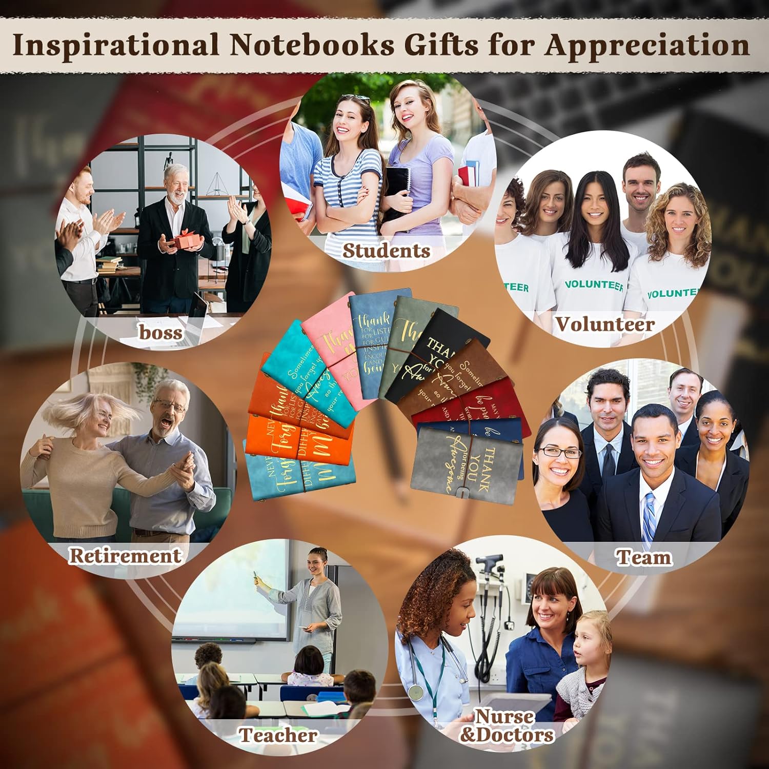 Kosiz 12 Pack Employee Appreciation Gifts Bulk Thank You Gift Leather Journals Inspirational Notebook for Vet Receptionist Nurse Appreciation Week Women Men Employee Coworker Teacher Volunteer