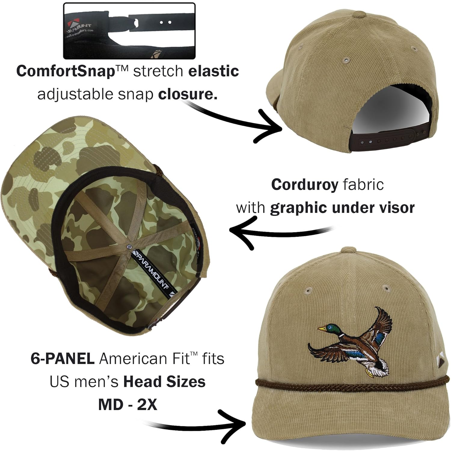 Paramount Outdoors Corduroy Duck Hats Performance Corduroy Fabric Vintage Waterfowl Hunting Trucker hat