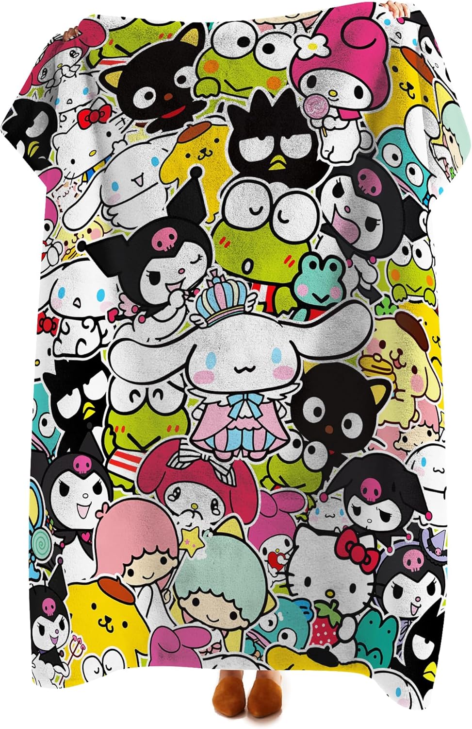 Kawaii Cartoon Blanket, Cute Pink Cat Flannel Throw Blanket