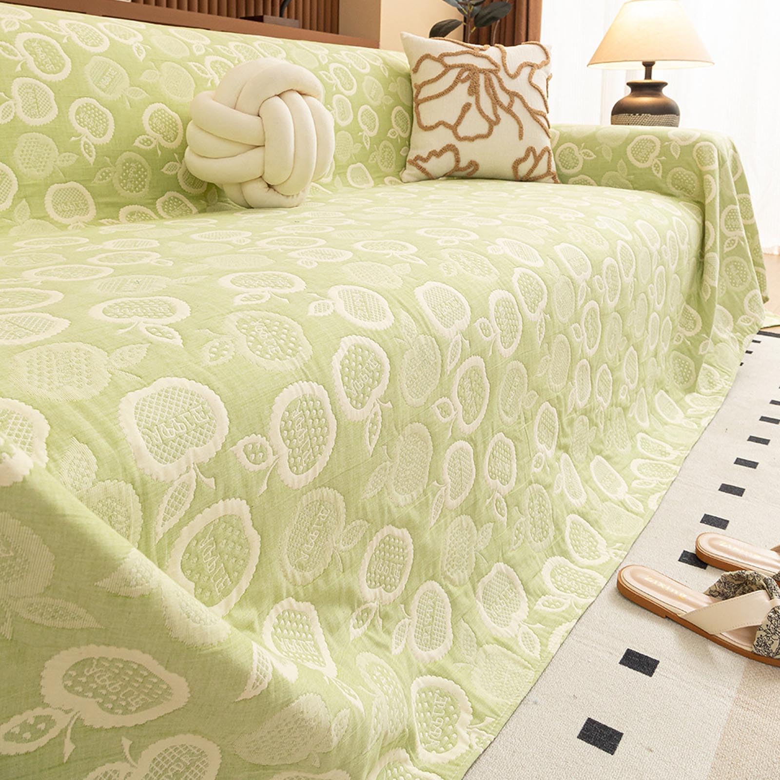 Housse de canapé de luxe en coton lavé vert lavable 230x360 cm
