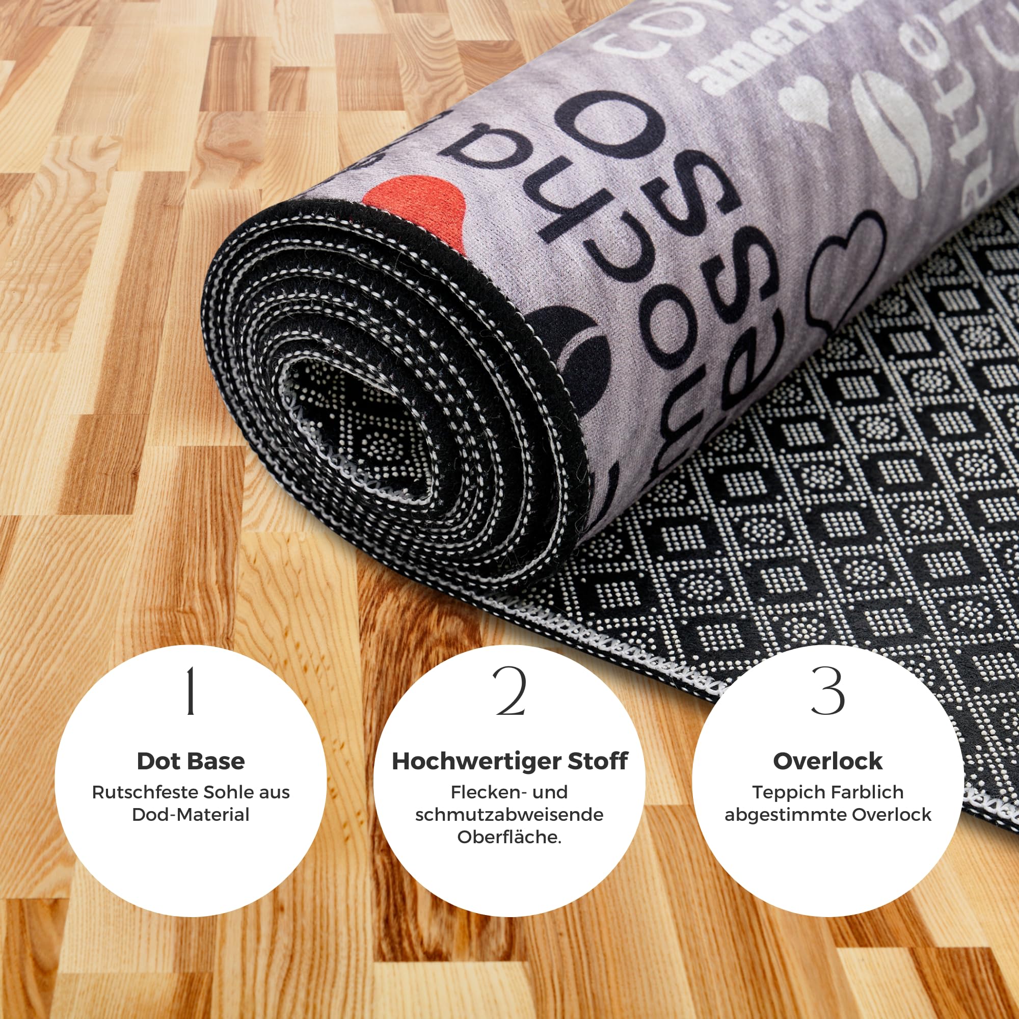 Tapis de Cuisine Moderne en Gel, Gris, Blanc, Noir, avec Motif de Sol antidérapant et Inscription café Macchiato (Gris, 60 x 200 cm)