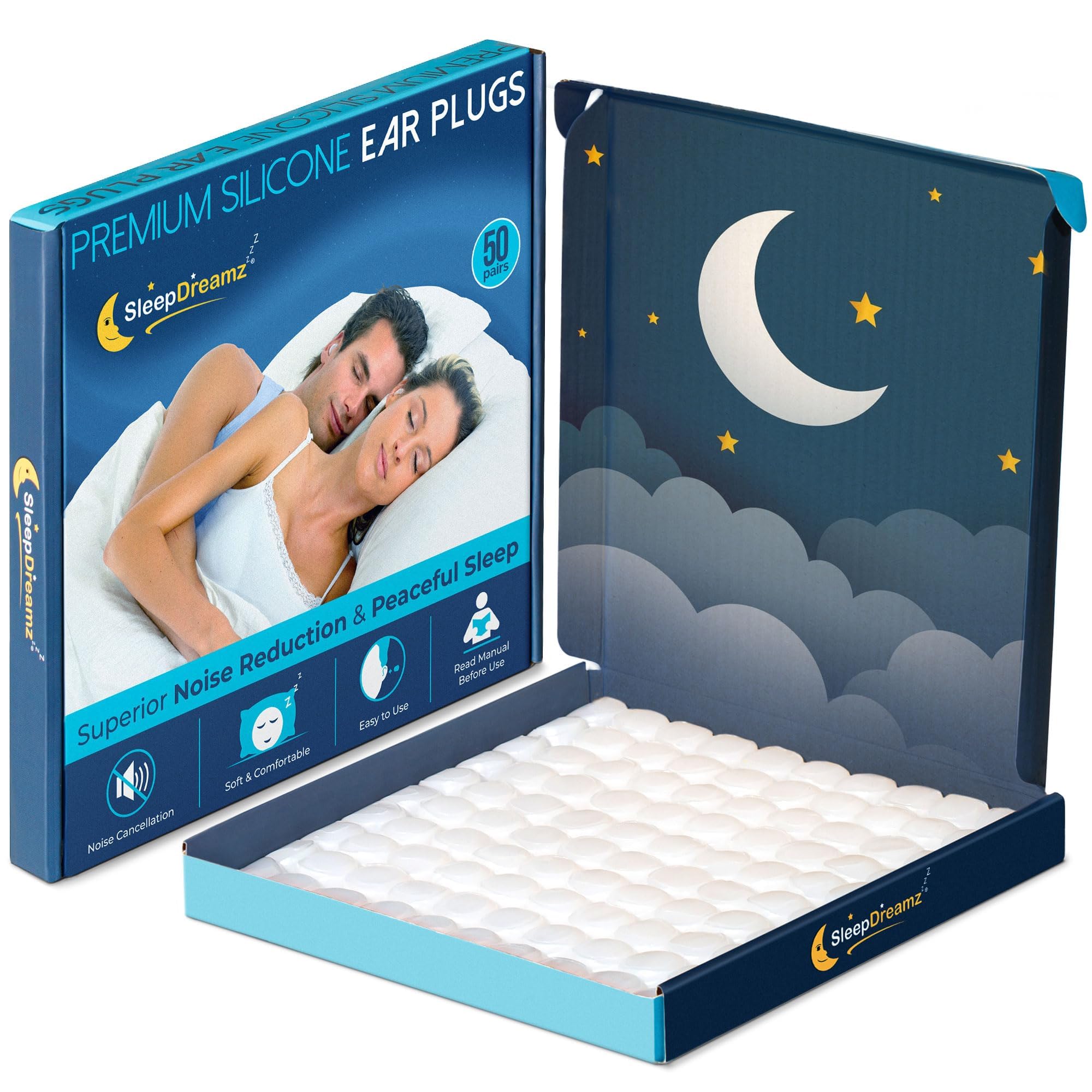 Premium Ear Plugs for Sleeping - 50 Pairs, White - Noise Cancelling Earplugs for Peaceful ...