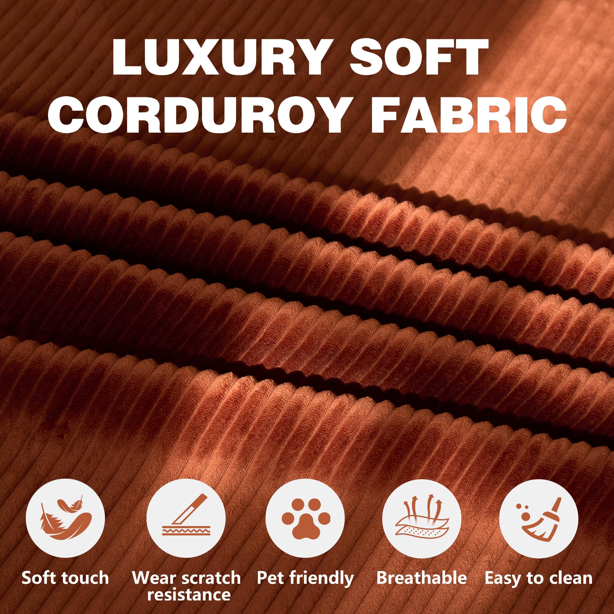 78.8" Convertible Sofa Bed - Compression Sofa with Corduroy Fabric - with Armrests and Backrest - Modular Sectional for Living Room, Bedroom, Studio - Compression Sofa in Box (Grey): 98.4IN Orange