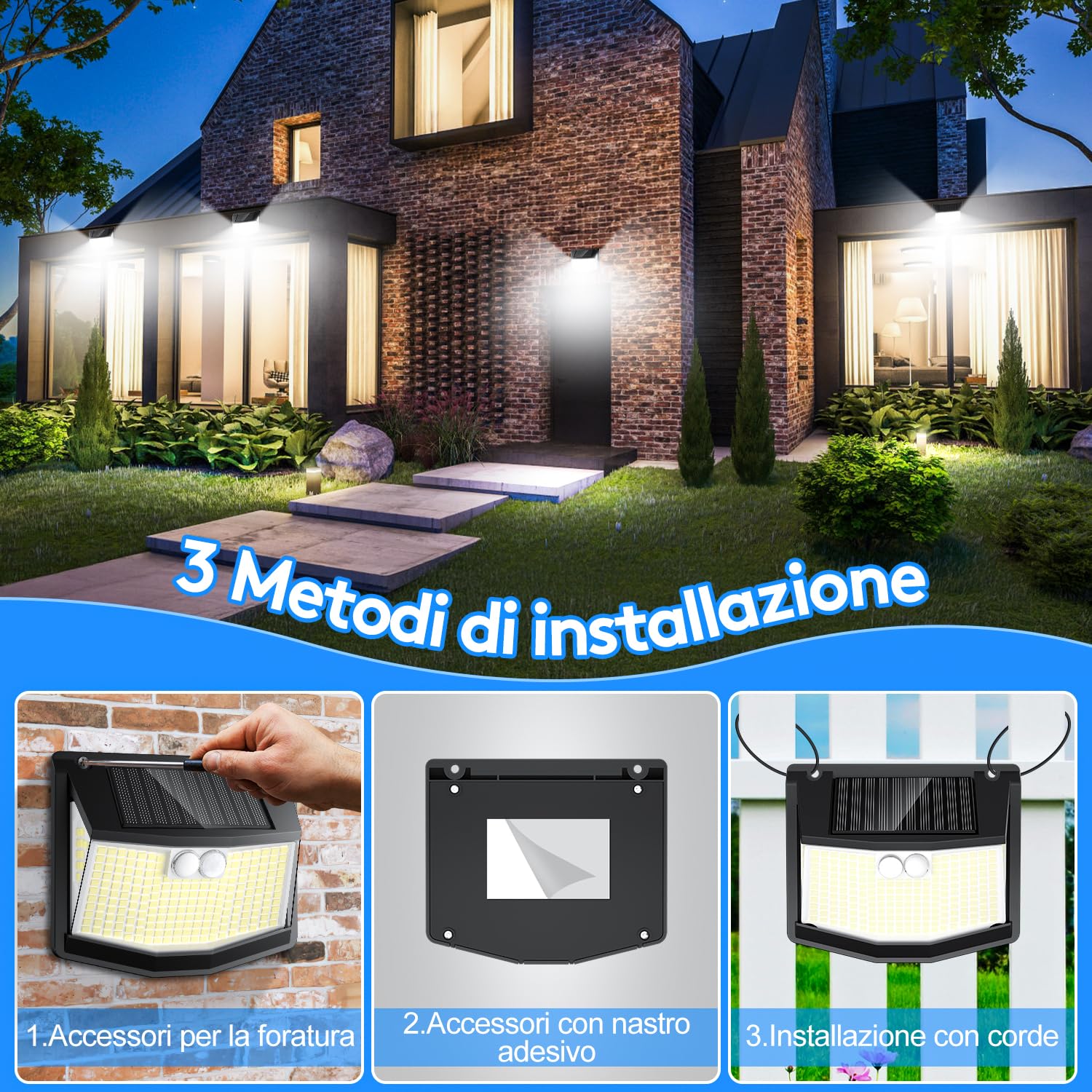 Luci LED Solari Esterno Con Sensore Movimento - 4 Pezzi Impermeabili IP65 Per Giardino, Garage E Pareti - Foto 10