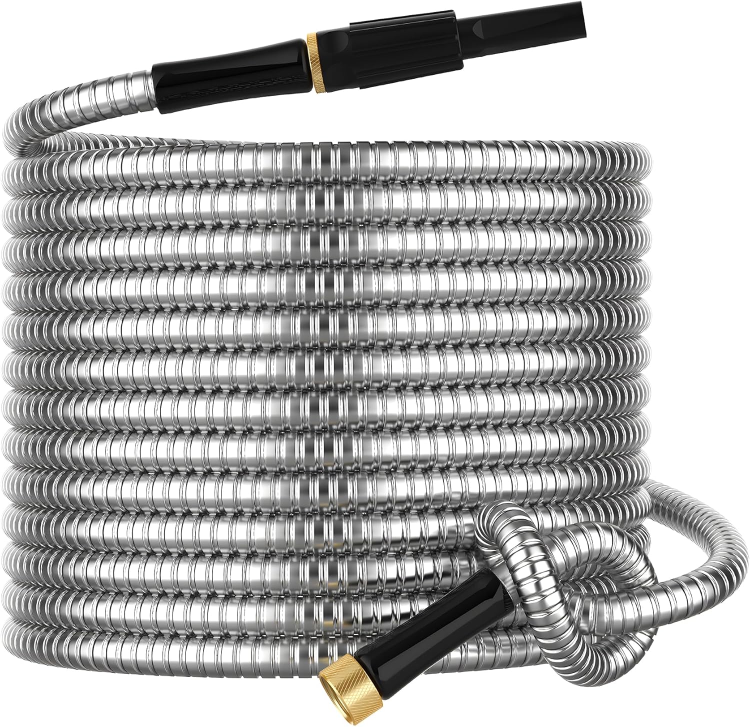 Non-Expandable Metal Garden Hose 30 Feet with Sprayer Nozzle, Flexible, No Kinking, Lightweight & Heavy Duty Water Pipe, Stainless Steel Outdoor Water Hose for Yard 30 ft, Male to Female Connector