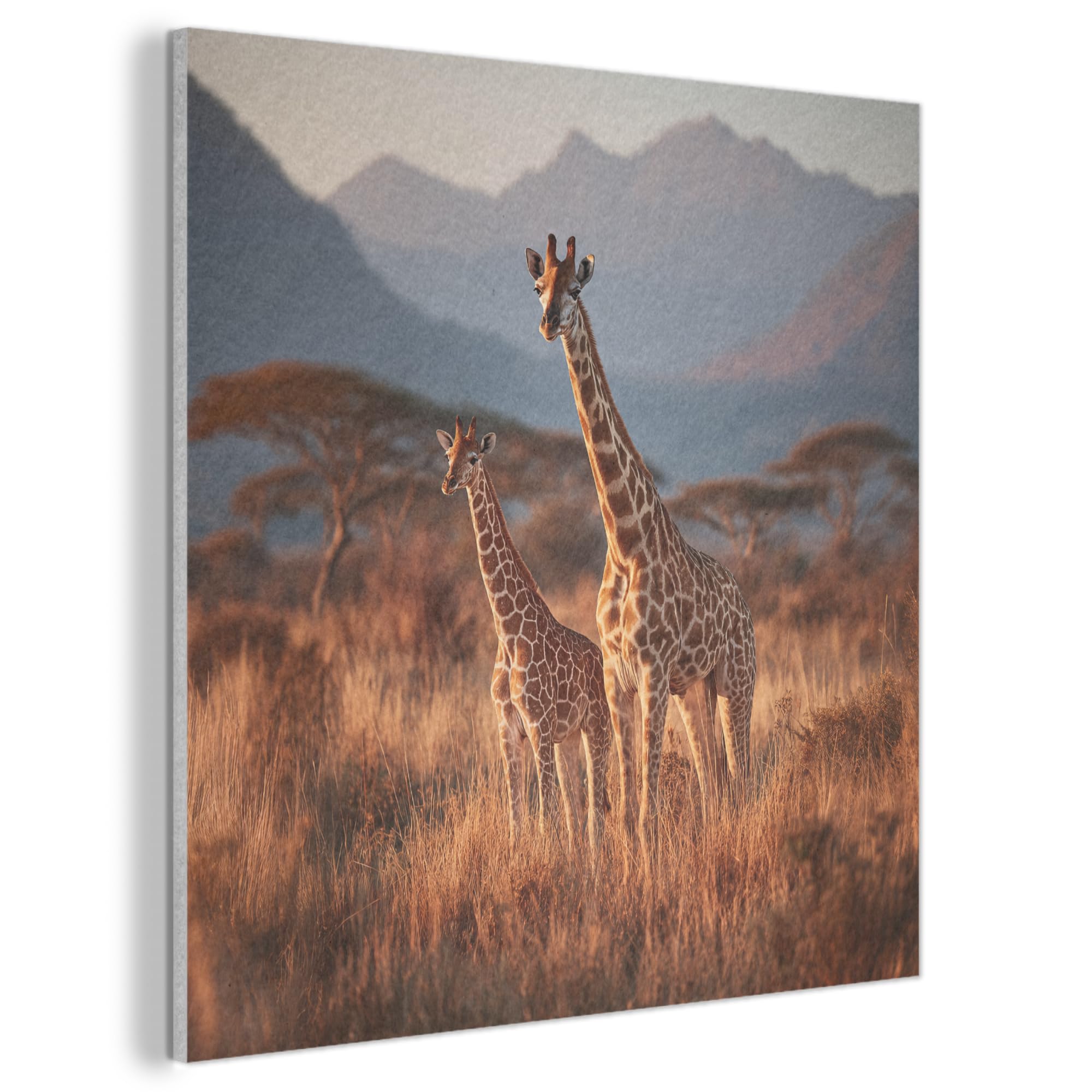 MuchoWow© Felt Panel 50x50 cm Framed Design Print Accent Interior Wallart Decoration Wall Art Giraffes - High grass - Acacia trees