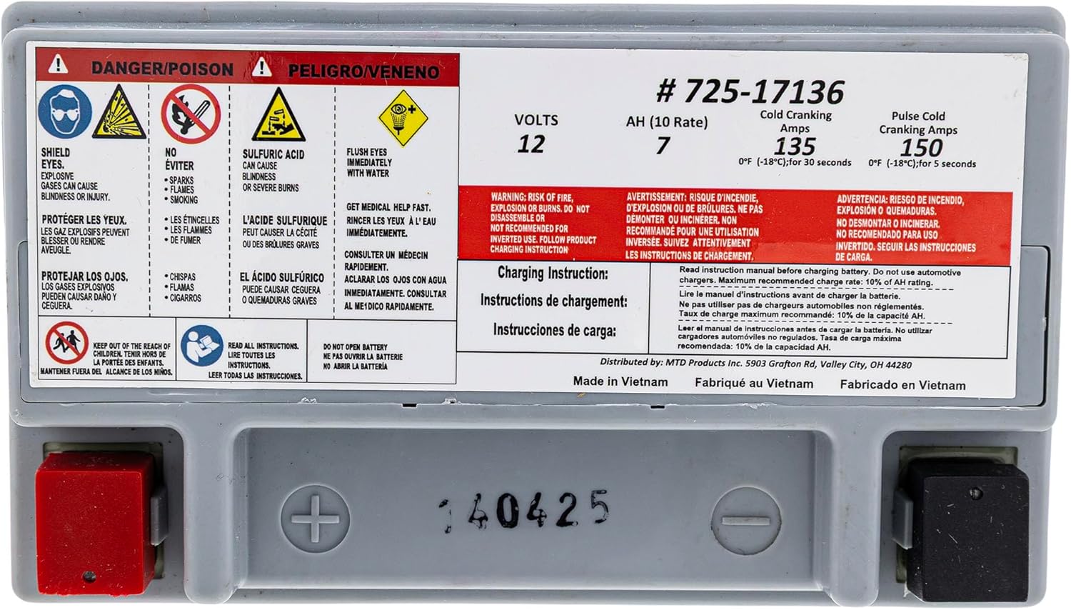 CUB CADET 490-280-F016 Battery AGM 7AHR CC 30 H Hydro Mini Rider 725P17136