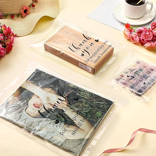 Miniatura 6 de Abbylike 300 bolsas negras de mercancía de agradecimiento con asas troqueladas, bolsas de compras de plástico a granel, 3 tamaños, bolsas de regalo