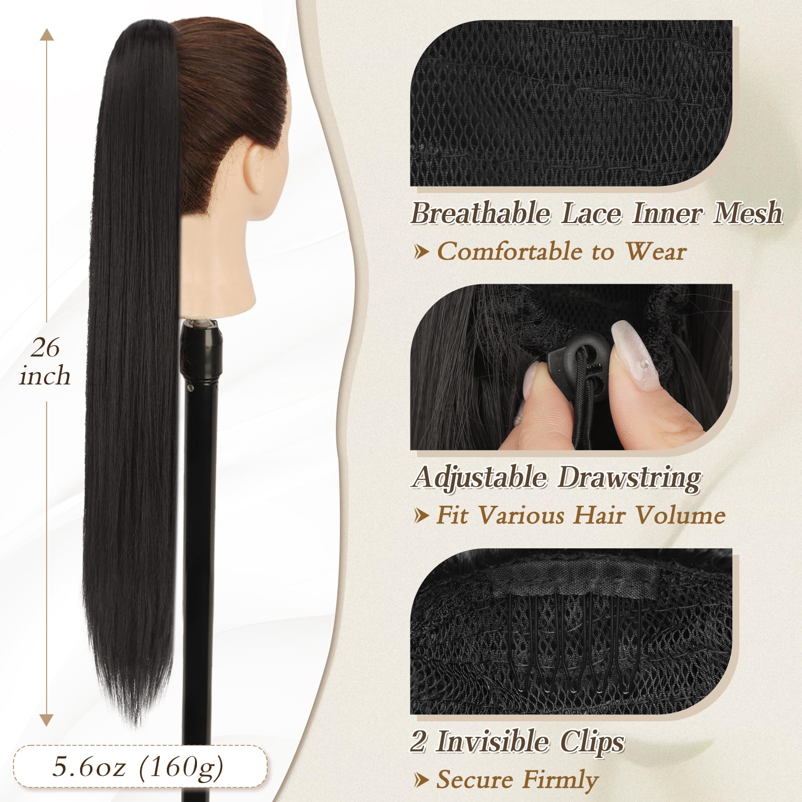 BARSDAR Long Straight Ponytail Extension - Image 2