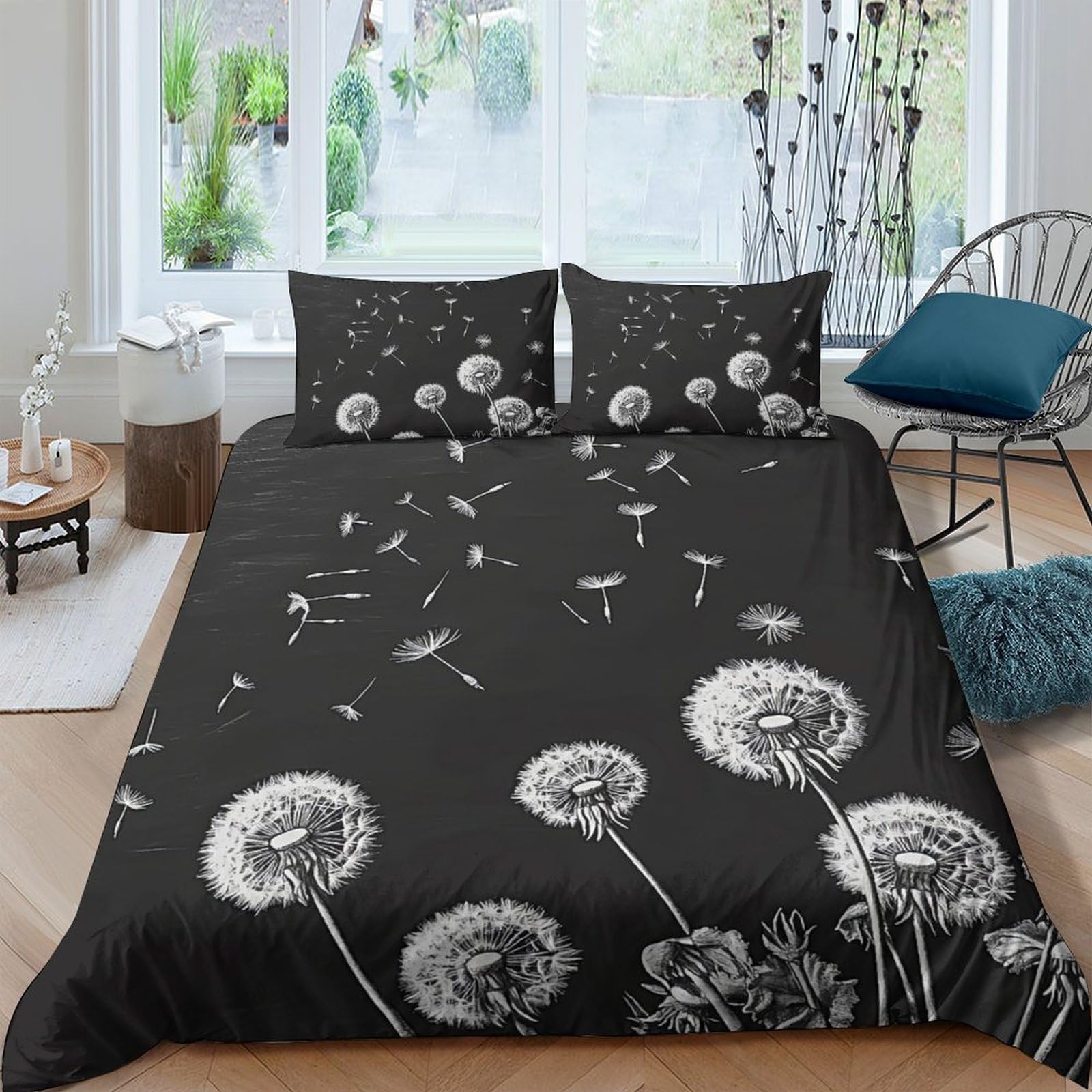 Ctjqhvkz Style-5 3D Printed Dandelion Blossom Fitted Sheet Microfiber Soft Black White Seed Mattress Cover For Bedroom Decor Single（135X200cm）