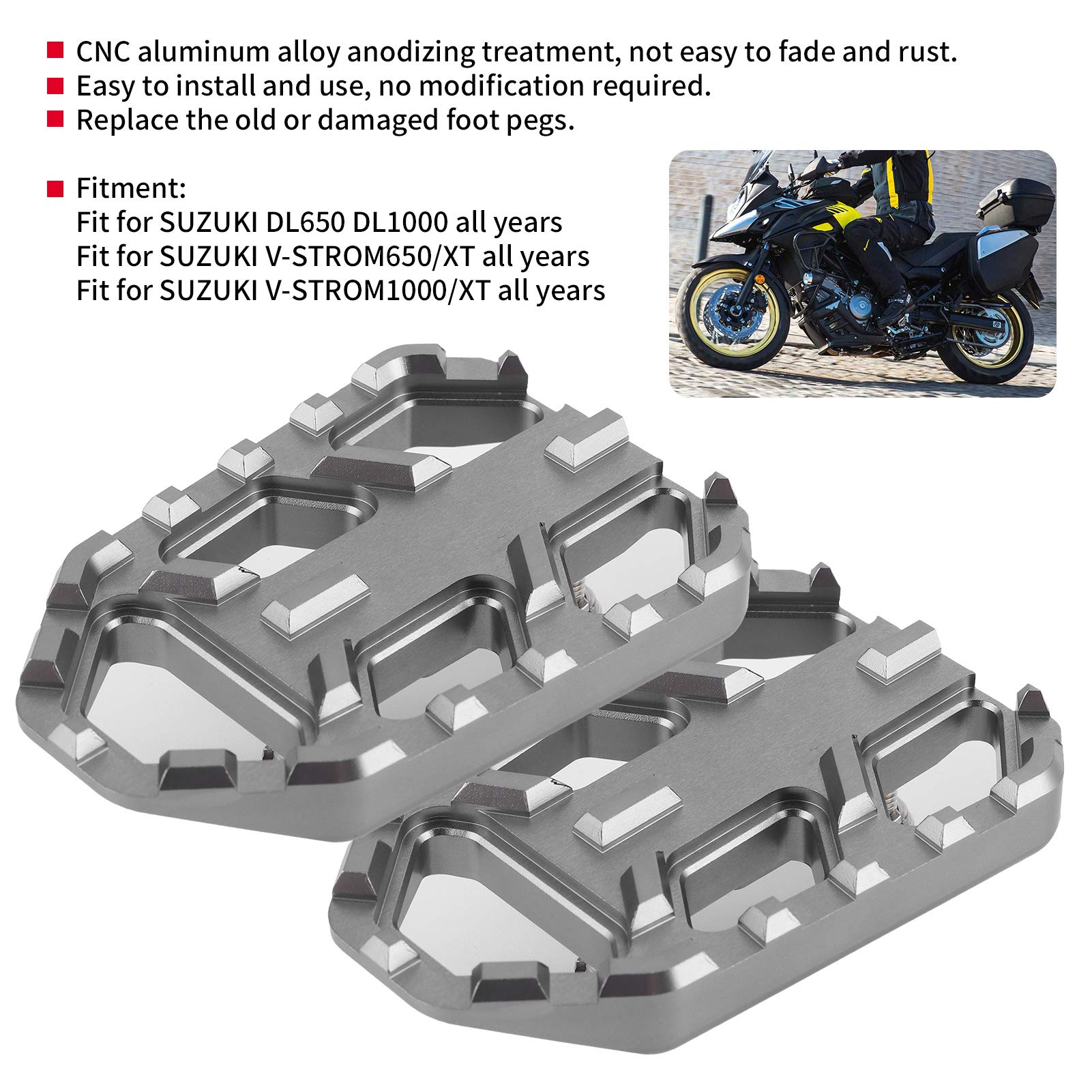 KIMISS Motorradpedal, 1 Paar Motorrad-Sicherheitsfußstütze CNC-Fußplatten aus Aluminiumlegierung Pedale Passend für DL650 DL1000 V-Strom 650XT / 1000XT(Titan)