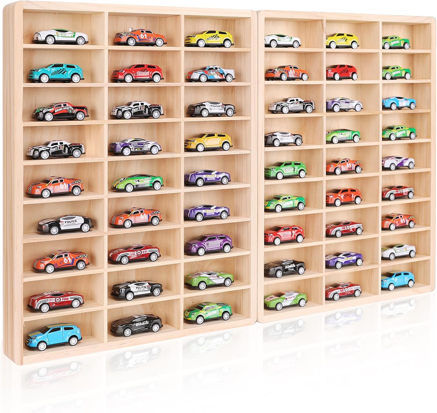 Hotwheels Wooden Display Case,54 Space,for Hotwheels Storage Display Shelf,for 1/64 Scale Toy Cars,Wall Mount ,Model car Display Organizer,Collapsible Toy Car Storage(Only case)