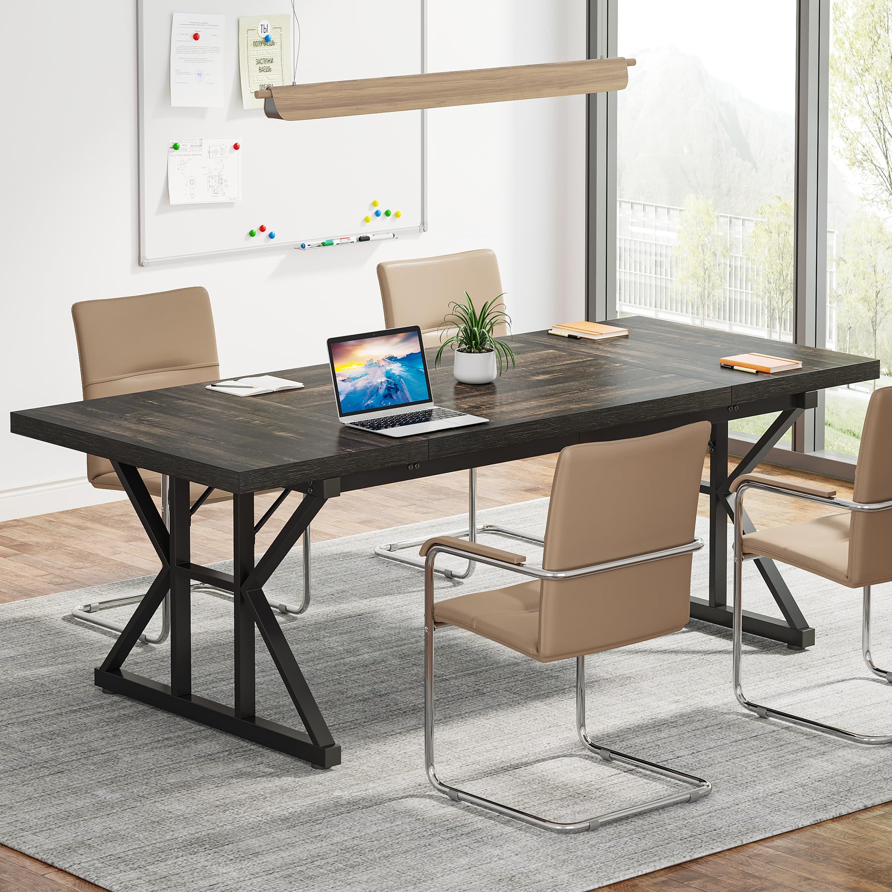 tribesigns 6ft conference table, 70.86 l x 31.49 w x 29.52 h inches rectangle meeting room table, rustic wood seminar table executive desk for office, conference room (black oak)