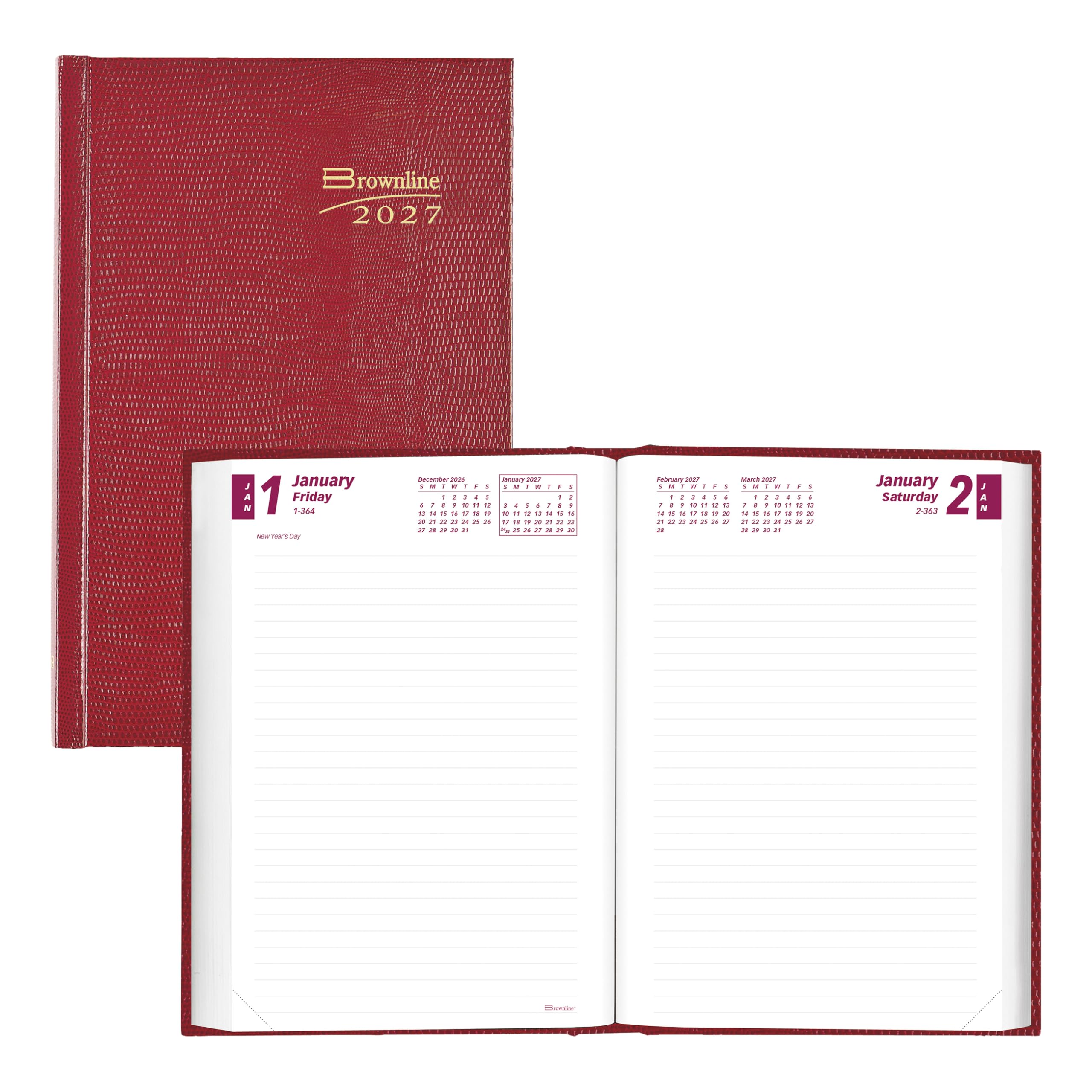 Brownline® - Agenda giornaliera/mensile tradizionale 2027, 12 mesi, da gennaio a dicembre, rilegatura perfetta, 19,1 x 12,7 cm, rosso brillante (CB387.RED)