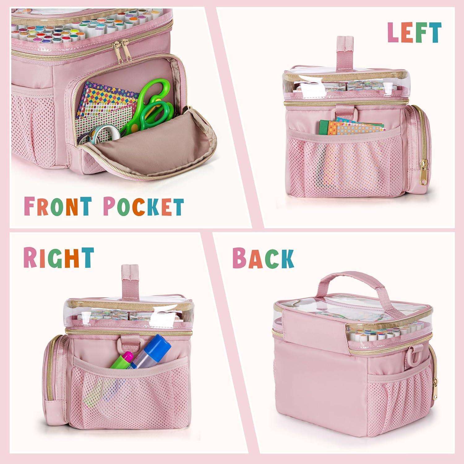 Rexmica Large Marker Organizer Case for 180 Markers and Travel Carrying Case for 100, Pink