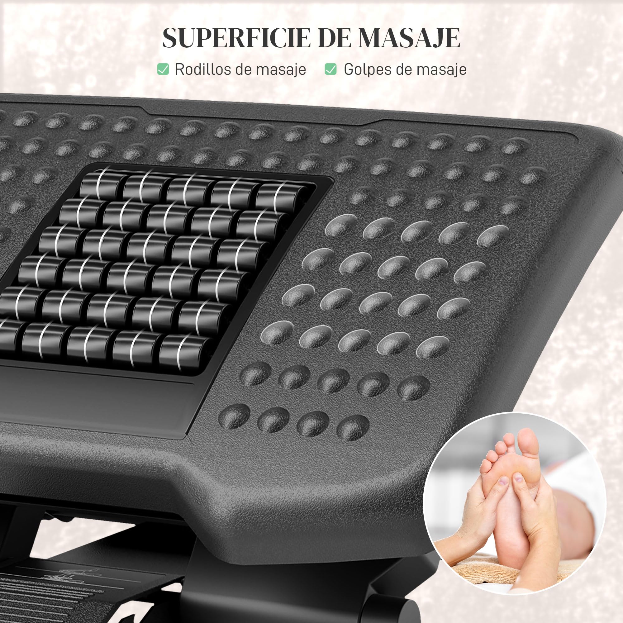 HOMCOM Reposapiés de Oficina, Reposapiés Ergonómico con Altura Ajustable en 3 Niveles, -30° a +30°, Reposa Pies con Superficie de Masaje, Almohadillas Antideslizantes, para Estudio, Hogar, Negro