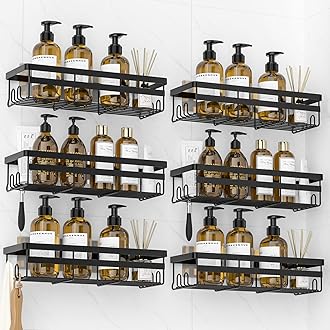 WOWBOXShower Caddies 6 Pack - Adhesive Hanging Shower Shelf - Bathroom Organizers and Storage, No Drilling Stainless Shower Shelves for Home Decor, Bathroom Accessories (Large)