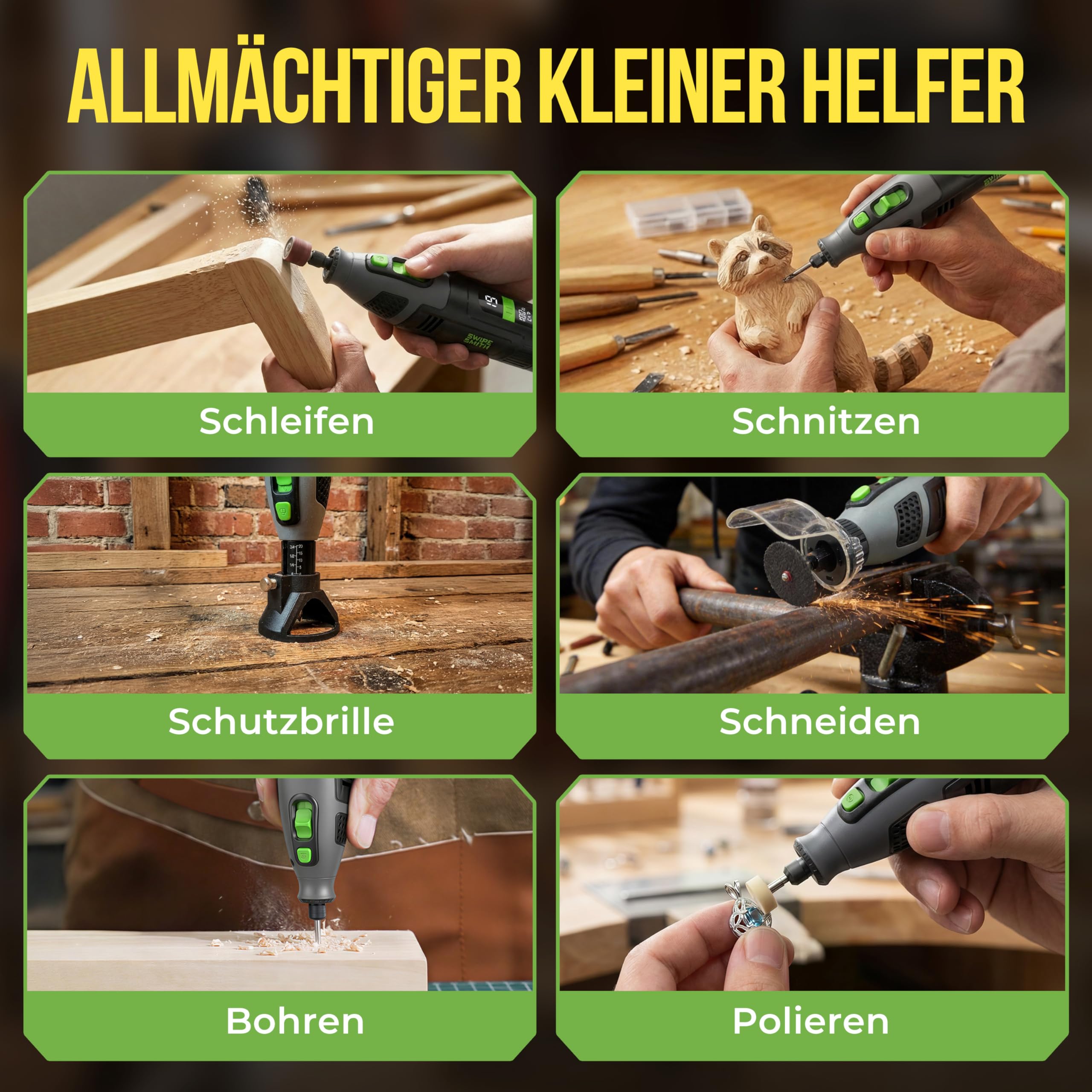 Multifunktionswerkzeug Akku, 28 Einstellbare Geschwindigkeiten mit LCD Display, variable Drehzahl 8000–32000 U/min, Rotationswerkzeug mit 40 Zubehörteilen