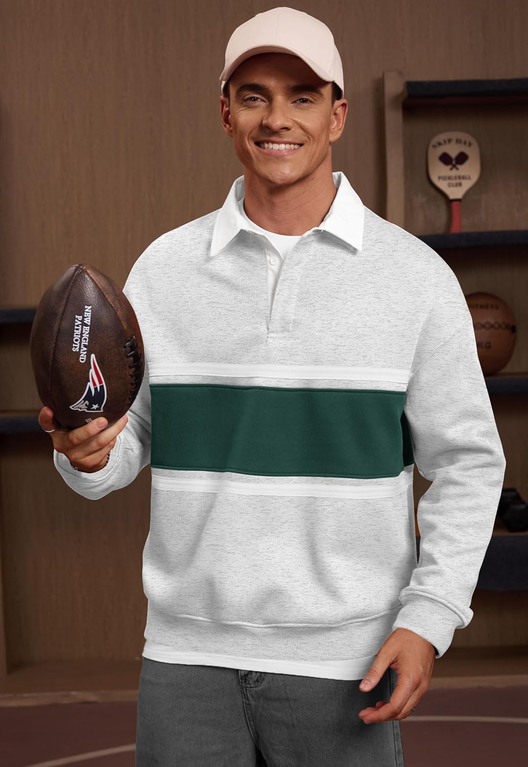 Men Fleece-Lined Rugby Shirts Heavyweight Color Block Long Sleeve Sweatshirt(S-2XL) - Image 3