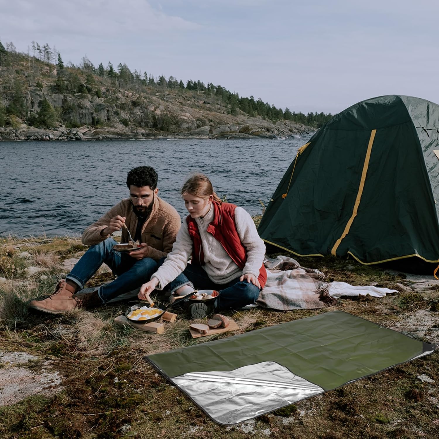 Toddmomy Emergency Blanket Camping Survival Blanket Reflective Windproof First Aid Outdoor Green